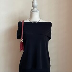 Vintage 90s Black Off-Shoulder Top Grunge Model Off Duty Dark Academia Punk XL